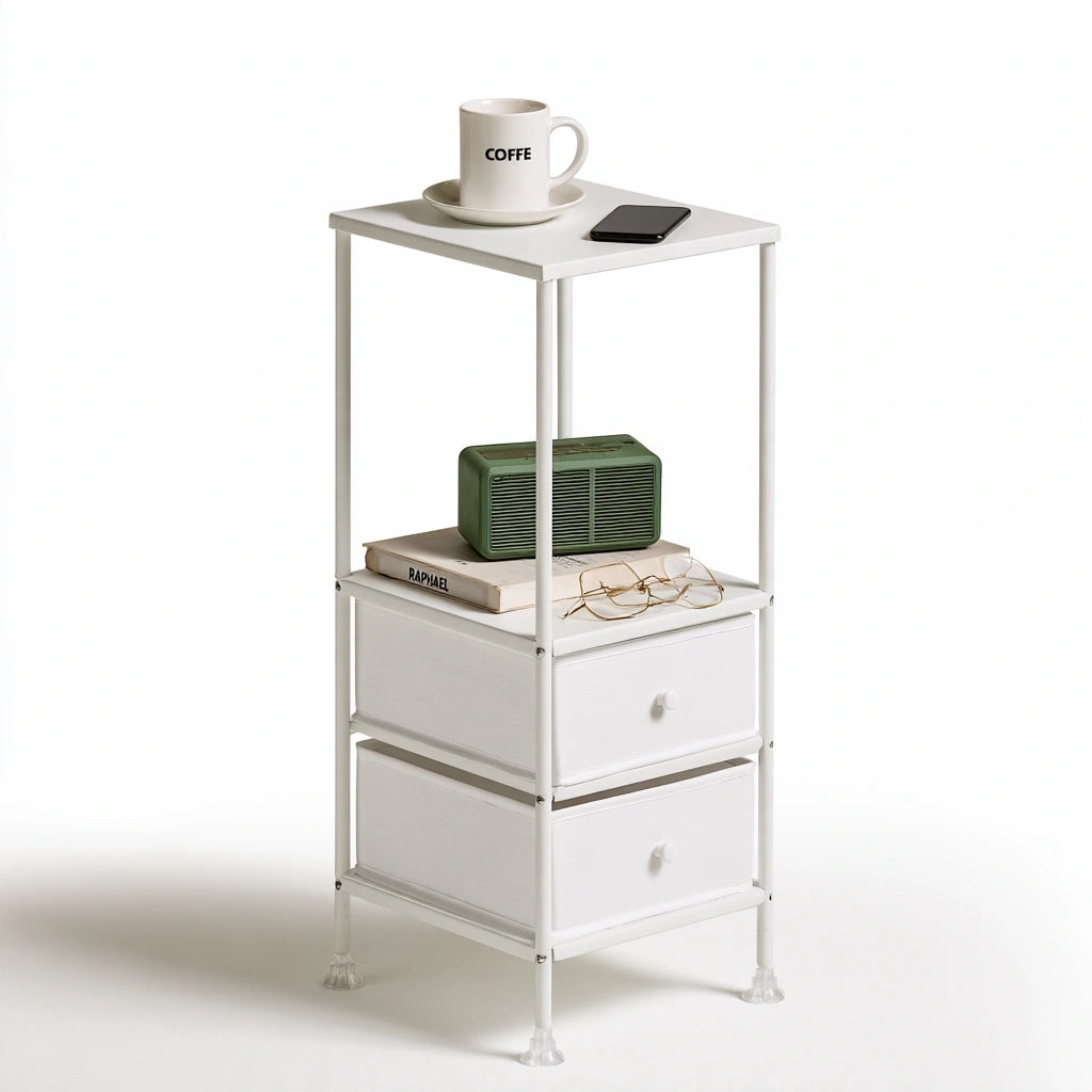 Organizer modulare dalle linee essenziali a due livelli, colore bianco