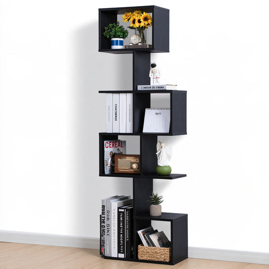 Libreria a più ripiani in legno a sei livelli, colore nero