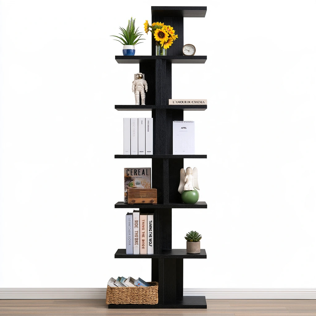 Libreria a più ripiani in legno a sei livelli, colore nero