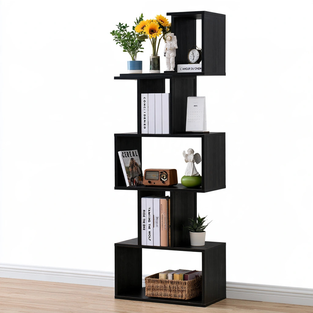 Libreria a più ripiani in legno a sei livelli, colore nero