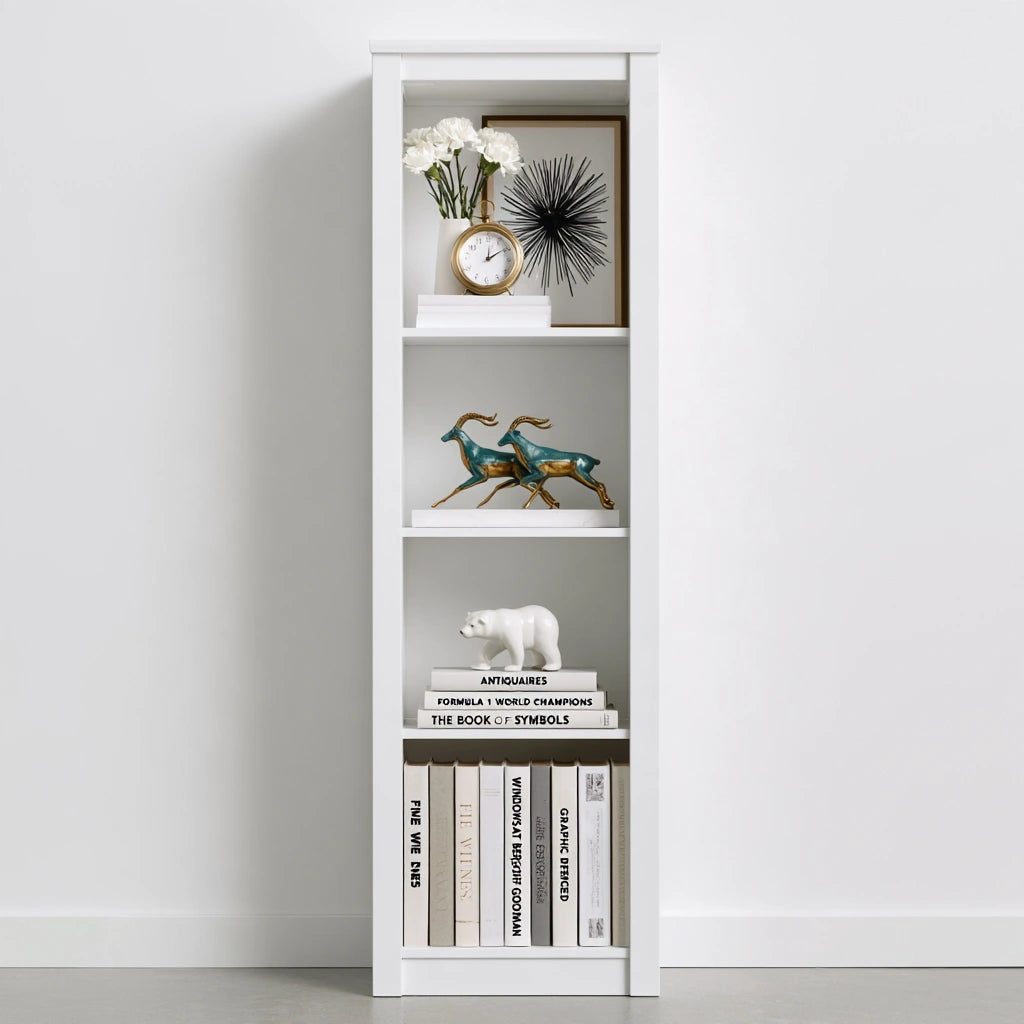 Libreria a giorno dalle linee essenziali, colore bianco