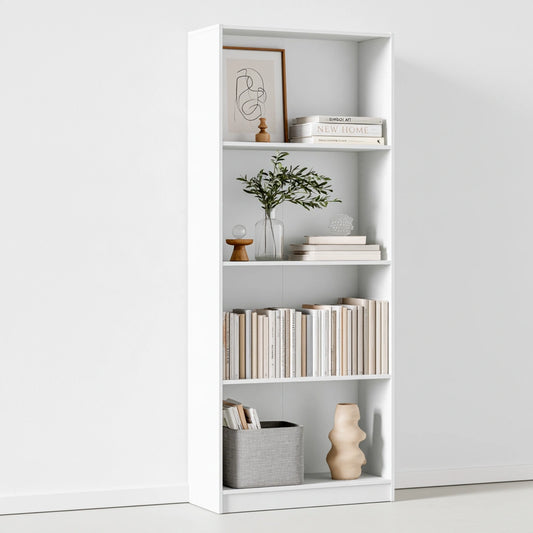 Libreria a giorno dalle linee essenziali, colore bianco