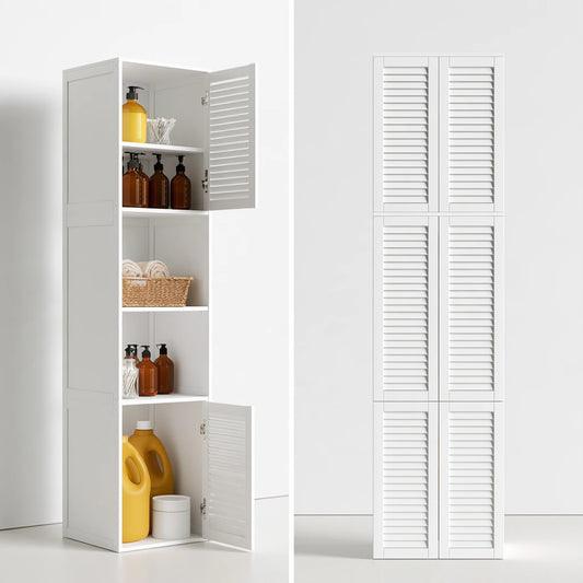 Colonna contenitore da bagno dalle linee essenziali, colore bianco