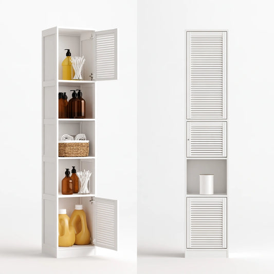 Colonna contenitore da bagno dalle linee essenziali, colore bianco
