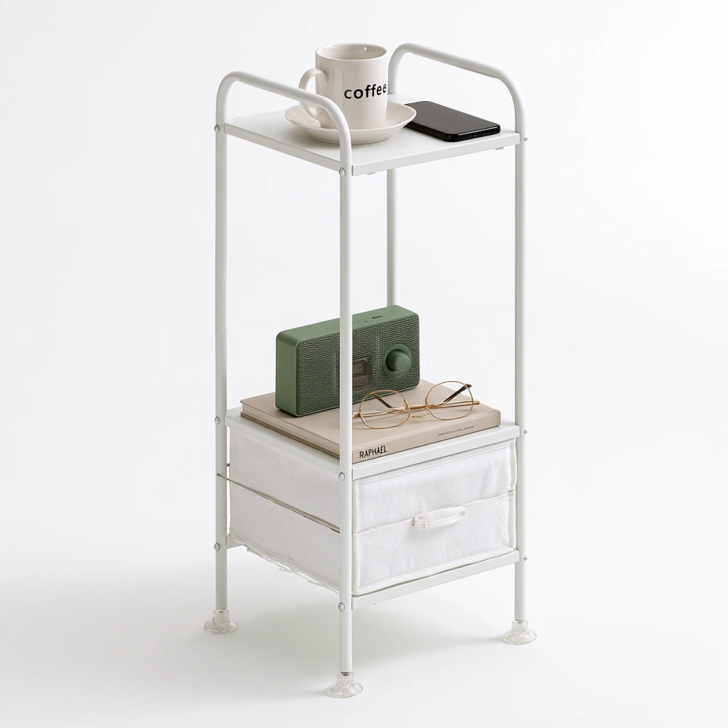 Organizer modulare dalle linee essenziali a due livelli, colore bianco